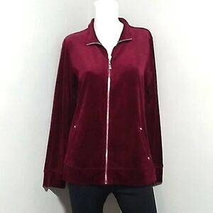 Karen Scott Sport Bergandy Velvet Zip Up Jacket. Size Medium NWOT